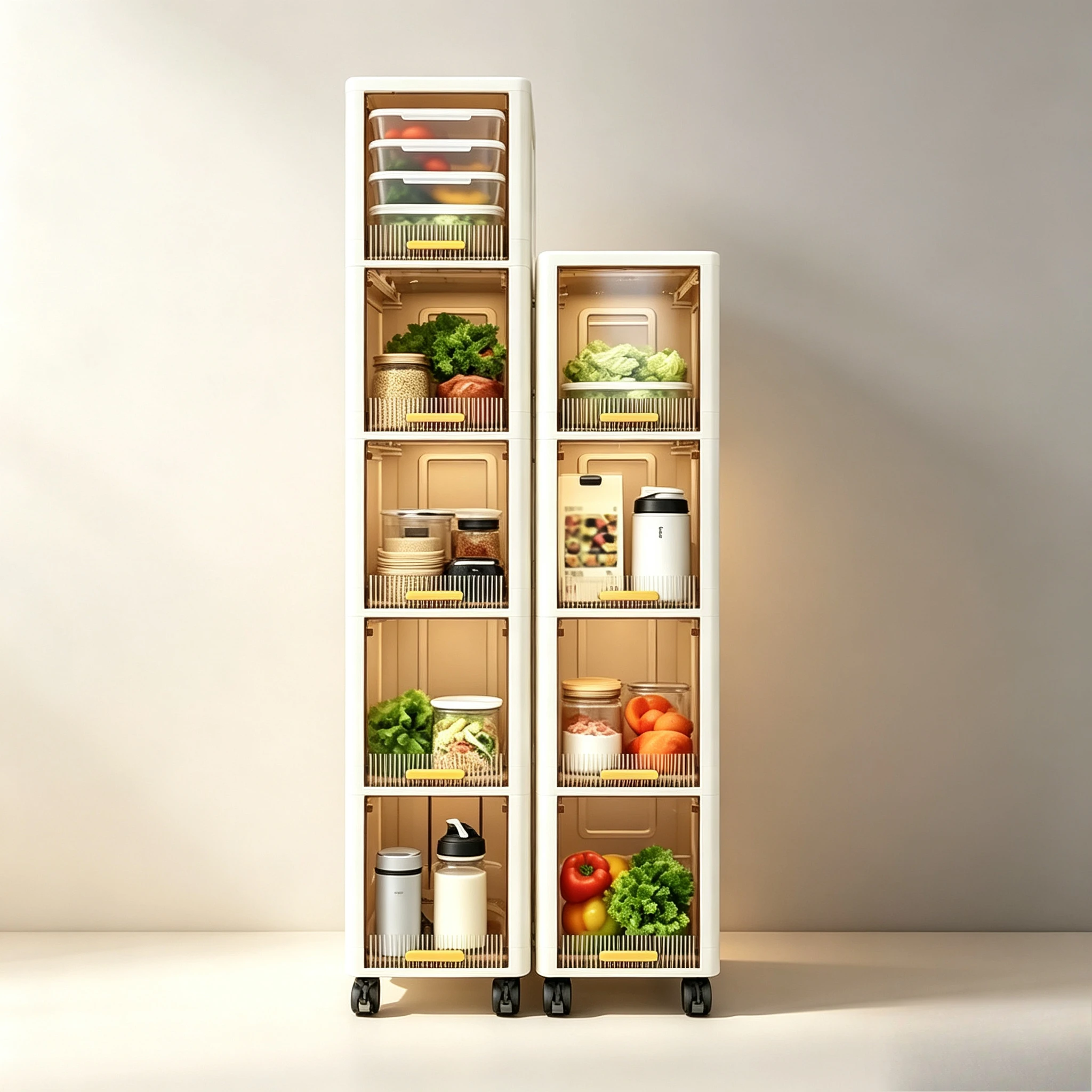 White Ultra-Thin Rolling Storage Cabinet, 3-6 Tier Narrow Plastic Organizer with Adjustable Shelves for Kitchen Bathroom
