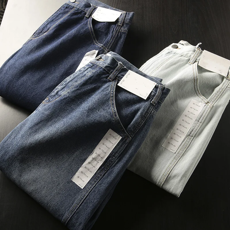 

Faionable Wide Leg Narrow Mouth Cone aped Men's Jeans Japanese Sle Waed out Series Casual Long Pants