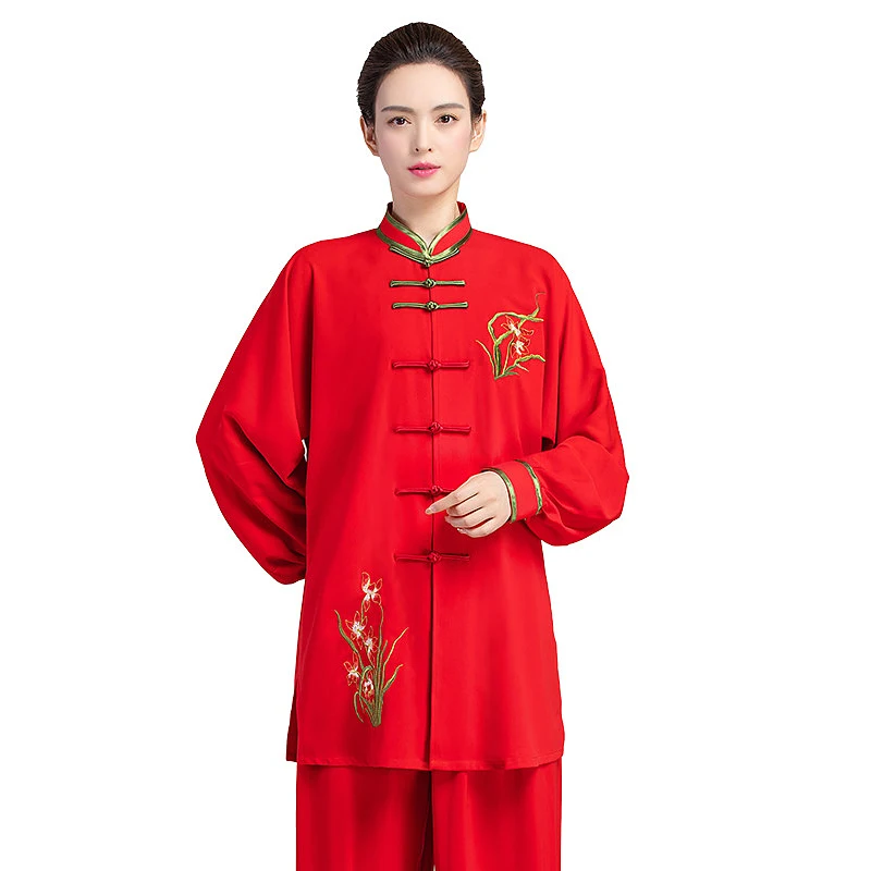 Women's Tai Chi Suit Embroidered Chinese Red Premium Brand Traditional Martial Arts Training Performance Wear New Style