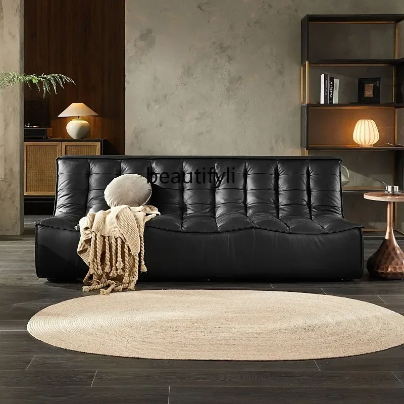 Y Nordic retro oil wax leather leather sofa living room without armrests Italian light luxury three people