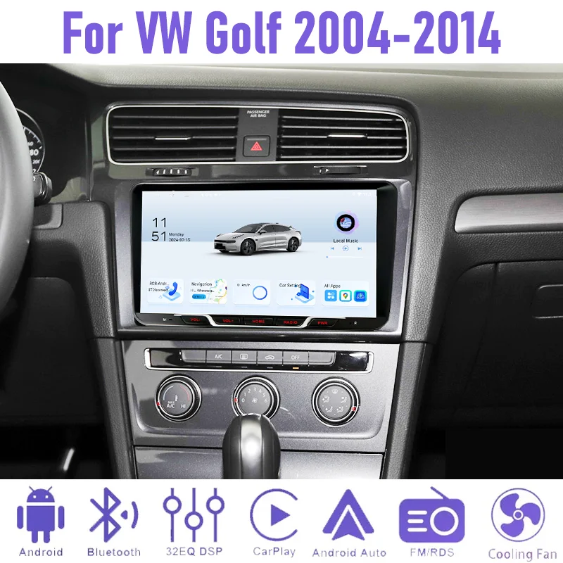 

9" 4+64GB Car Radio For VW Golf 2004-2014 Android 15 Auto Support Wireless Apple Carplay 2DIN GPS FM Google Map BT