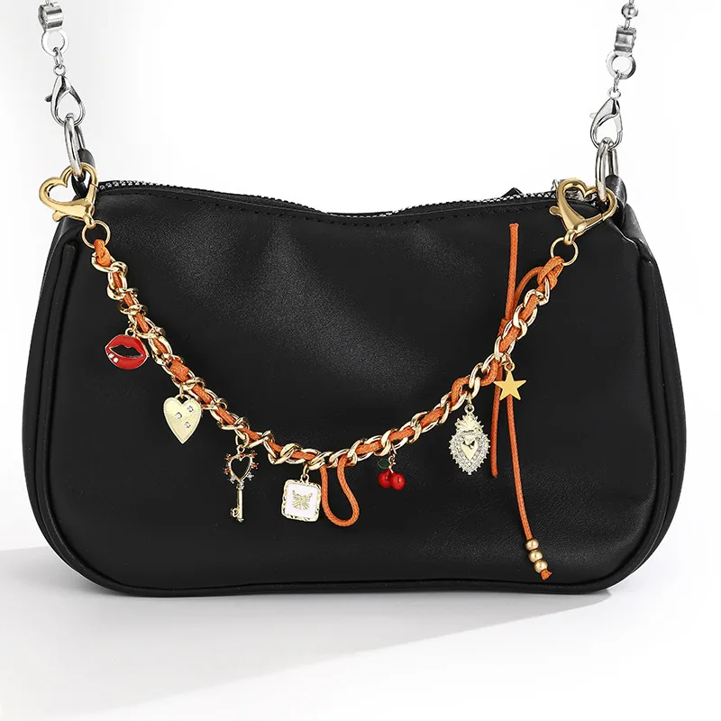 Purse Extender Chain Heart Keychain Cherry Purse Chian Strap Replacement Short Chain Straps, Metal Flower Heart Purse Strap