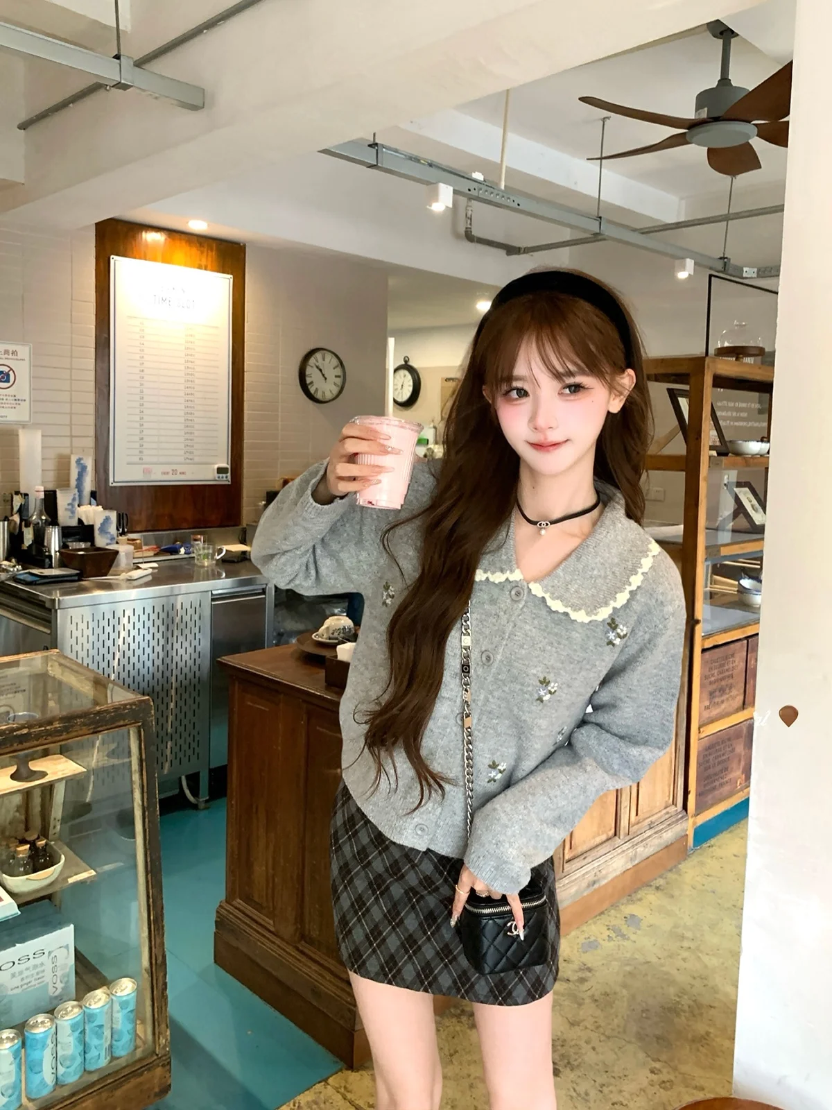 

ThePeachOfficial ey Lover Color Blo Ruffle Collar Embroidered Woolen Knit Cardigan Women's Fashion Spring Autumn Winter