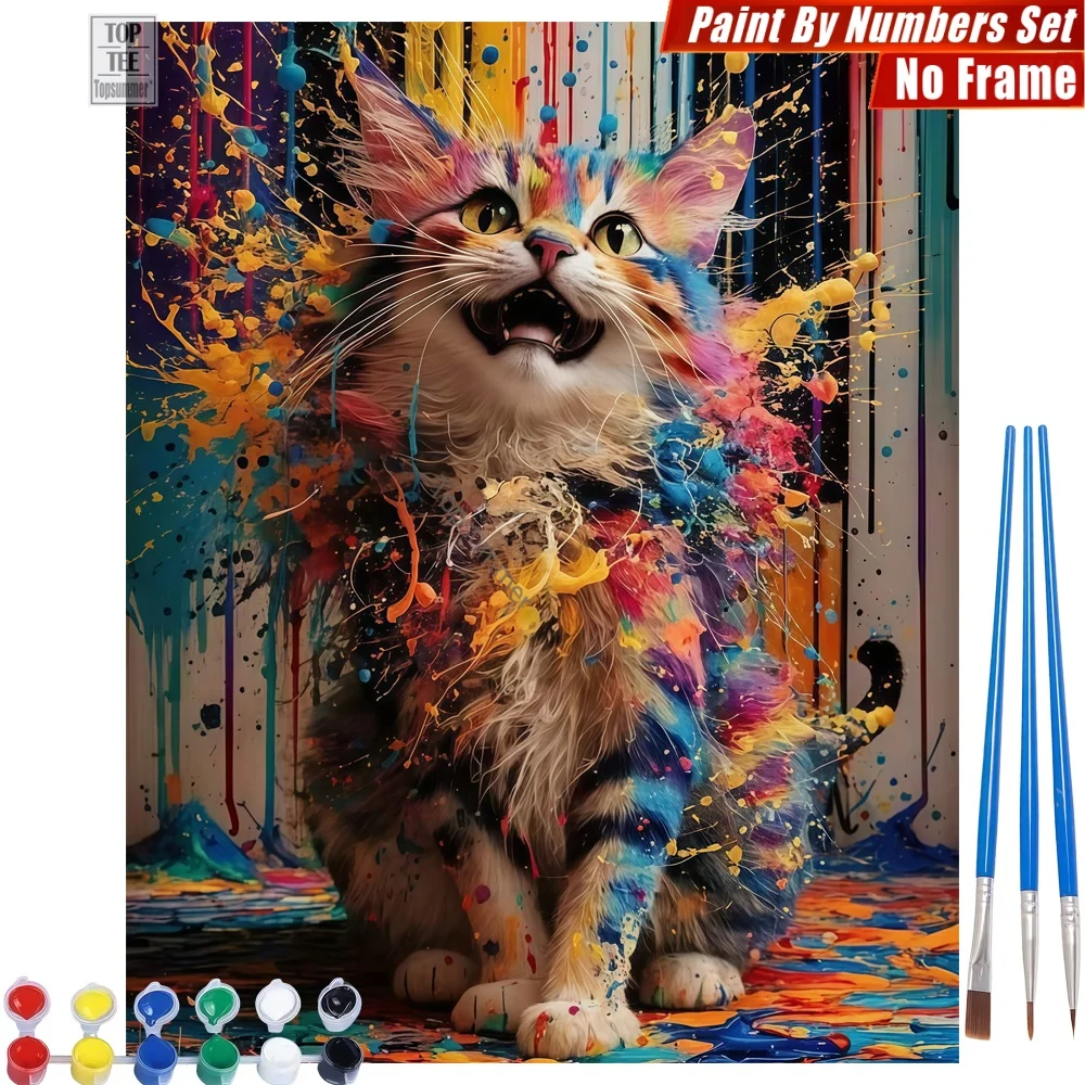 

Набор для рисования по номерам «Яркий кот» — красочная абстрактная картина с кошкой, настенное искусство, подарок на Новый год для коллеги