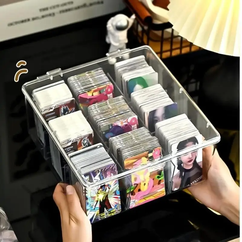 Clear Desktop Storage, Large Capacity Game King Card Box with Dividers and Lid