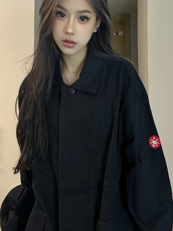 

CAVEMPT Pure Cotton Oversized irt Collared Outerwear for Men And Women Sli Bla BF Sle Jaet Functional Faion