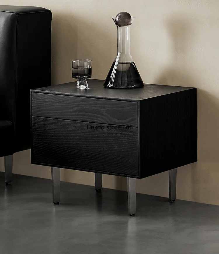 Black bedside table light luxury solid wood medieval bedside table image 2