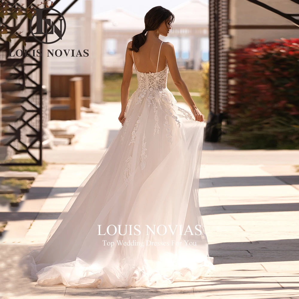 LOUIS NOVIAS-Vestido de noiva com pérolas bordadas, vestidos de noiva, cintas de espaguete, vestido de noiva sem costas, 2024