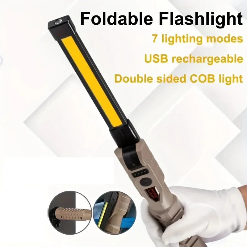 

Foldable Magnetic COB Work Light, Type C Rechargeable Flashlight, Portable LED Floodlight Torch for Outdoor Camping Emergency