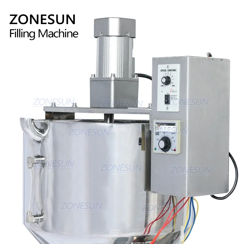 ZONESUN Pneumatic Filler With Mixer Heating Paste Filling Machine For Gel Honey Viscous Liquid Chocolate Sauce Peanut Butter