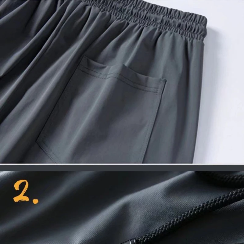 Summer Quick-drying Ice Silk Casual Pants Men\'s Ultra-thin Elastic Nine-point Pants Loose Drape Solid  Beam Feet Pants 7XL