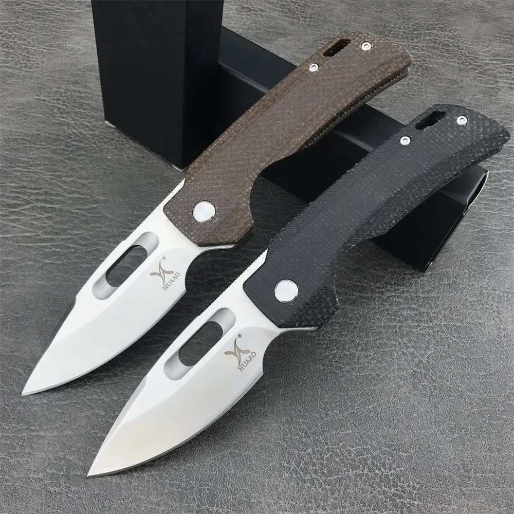 HUAAO GC002 Ball Bearing Folding Pocket Knife 8Cr13Mov Blade Linen Handle Outdoor Survival Hunting Knives EDC Tool with Clip