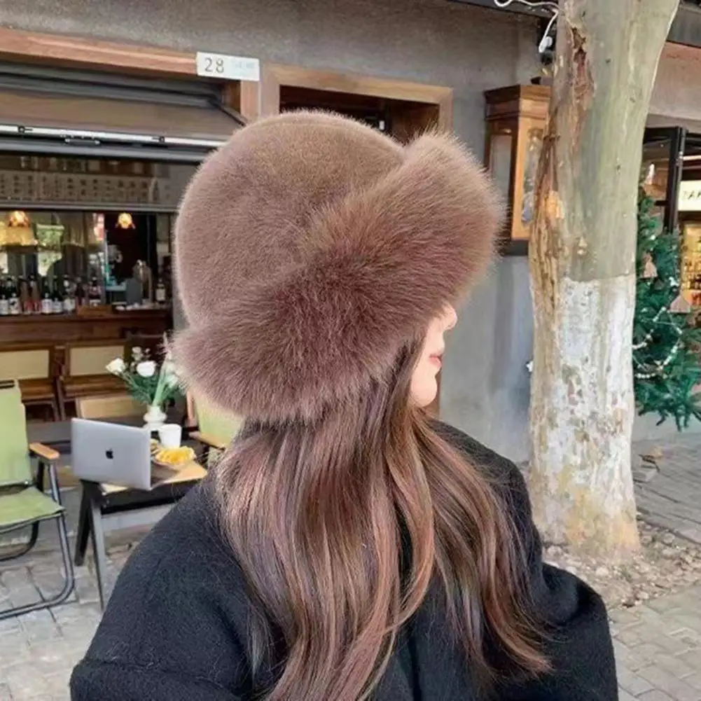 

Women Winter Hat Faux Fur Thick Warm Heat Retention Dome Solid Color Fisherman Hat Outdoor Skiing Cycling Headwear