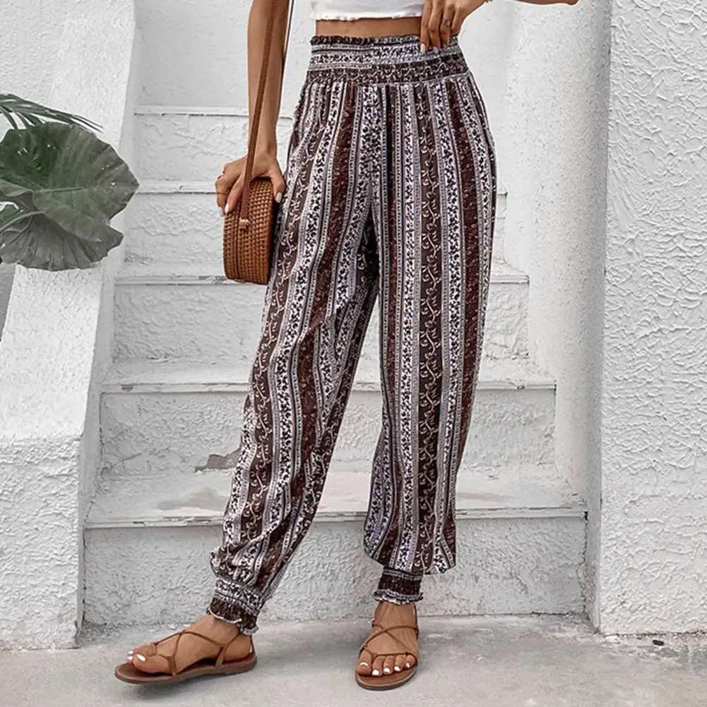 Broek Etnische Stijl Wide Leg Yogabroek Voor Vrouwen Met Hoge Taille Zakken Atletische Lounge Joggingbroek Voor Zomercomfort Elastiek