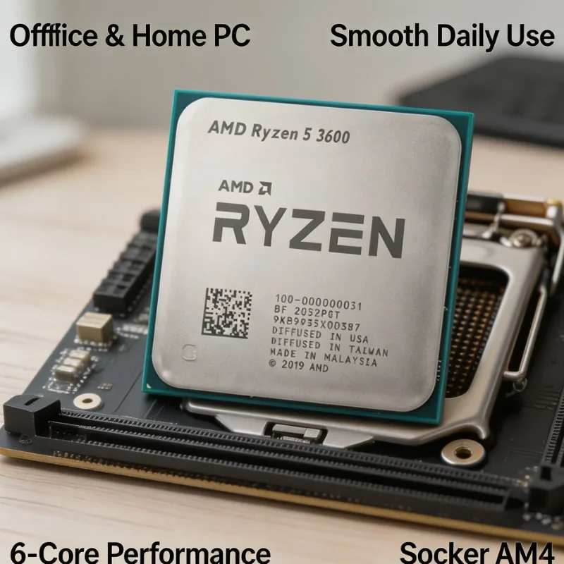 Procesador de Escritorio Amd R5 3600 de Seis Núcleos y Doce Subprocesos, 3.6GHz, 7nm, 65W, L3=32MB, Socket AM4, PN 100‑000000031