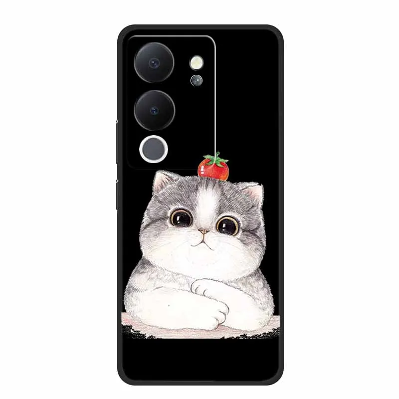 Funda For Vivo V30 Lite Case Cute Cartoon Cat Black Silicone Shockproof Soft Phone Cases For Vivo V30 Lite Back Cover Case Bag