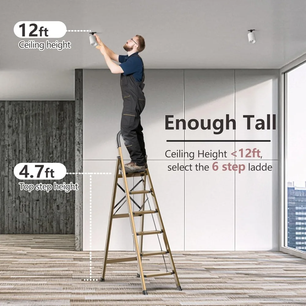 Lightweight Aluminum 6 Step Ladder for 12 Feet High Ceiling