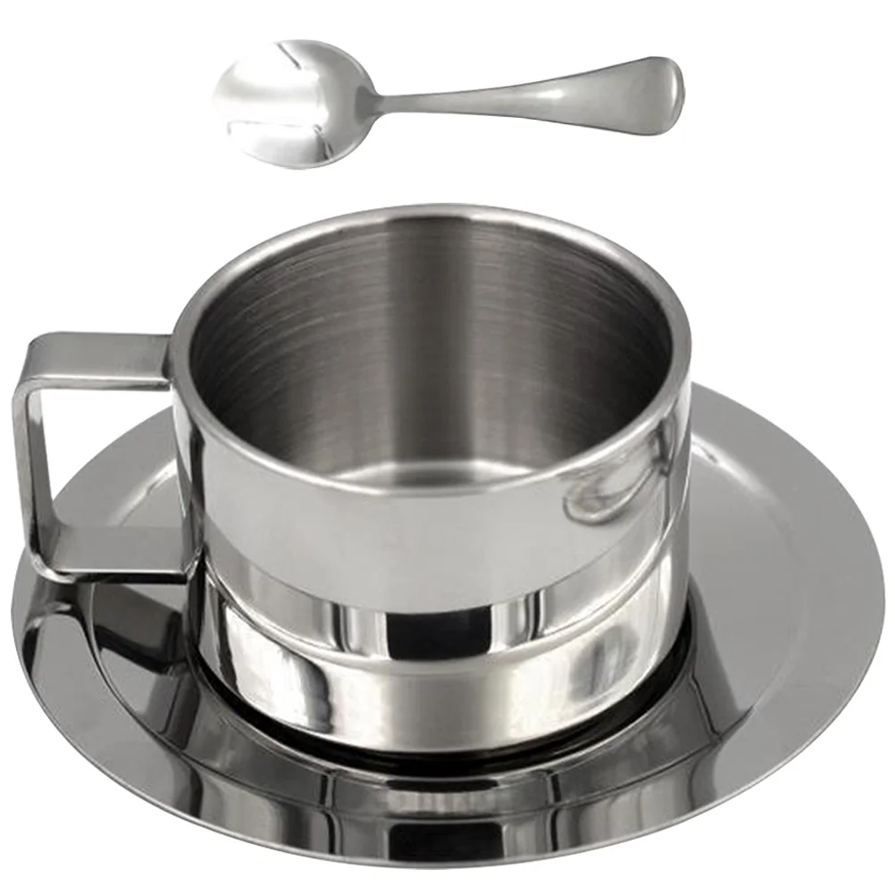 

1Set Coffee Cup with Spoon Stainless Steel Unbreakable Mug for Home Camping Use Smooth Safe Handle Ergonomic Design