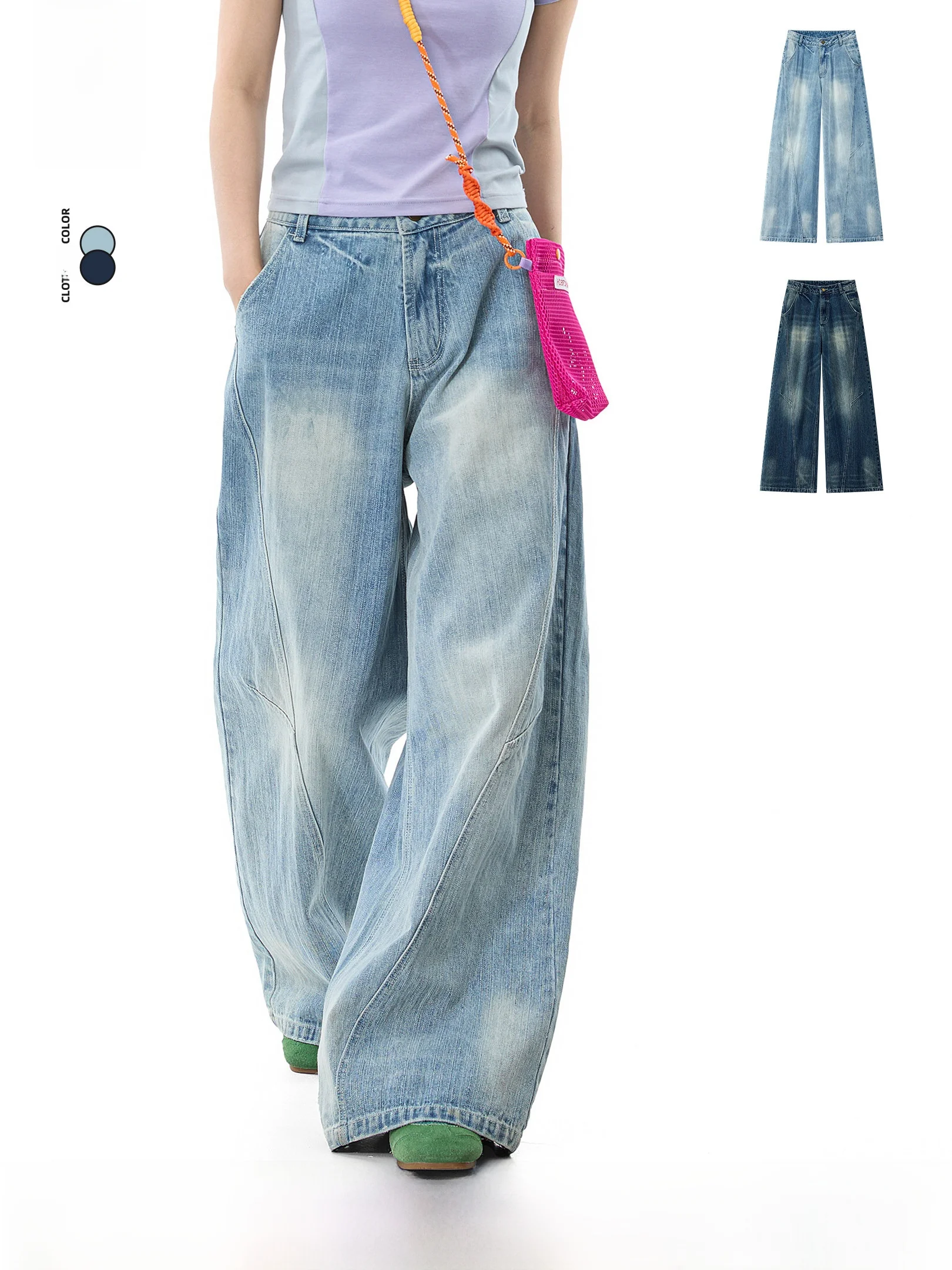 

Светло-голубые американские джинсы свободного прямого кроя с застежкой на пуговицах, универсальные, на все сезоны