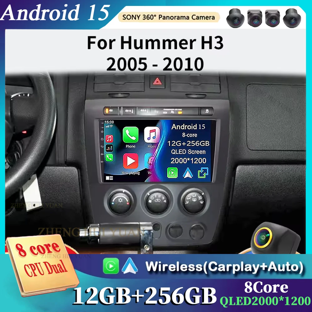 

Android 15 для Hummer H3 1 2005-2010 Автомобильный радиоприемник Мультимедийный видеоплеер Навигационный стерео GPS Беспроводной Carplay 5G WIFI BT DVD