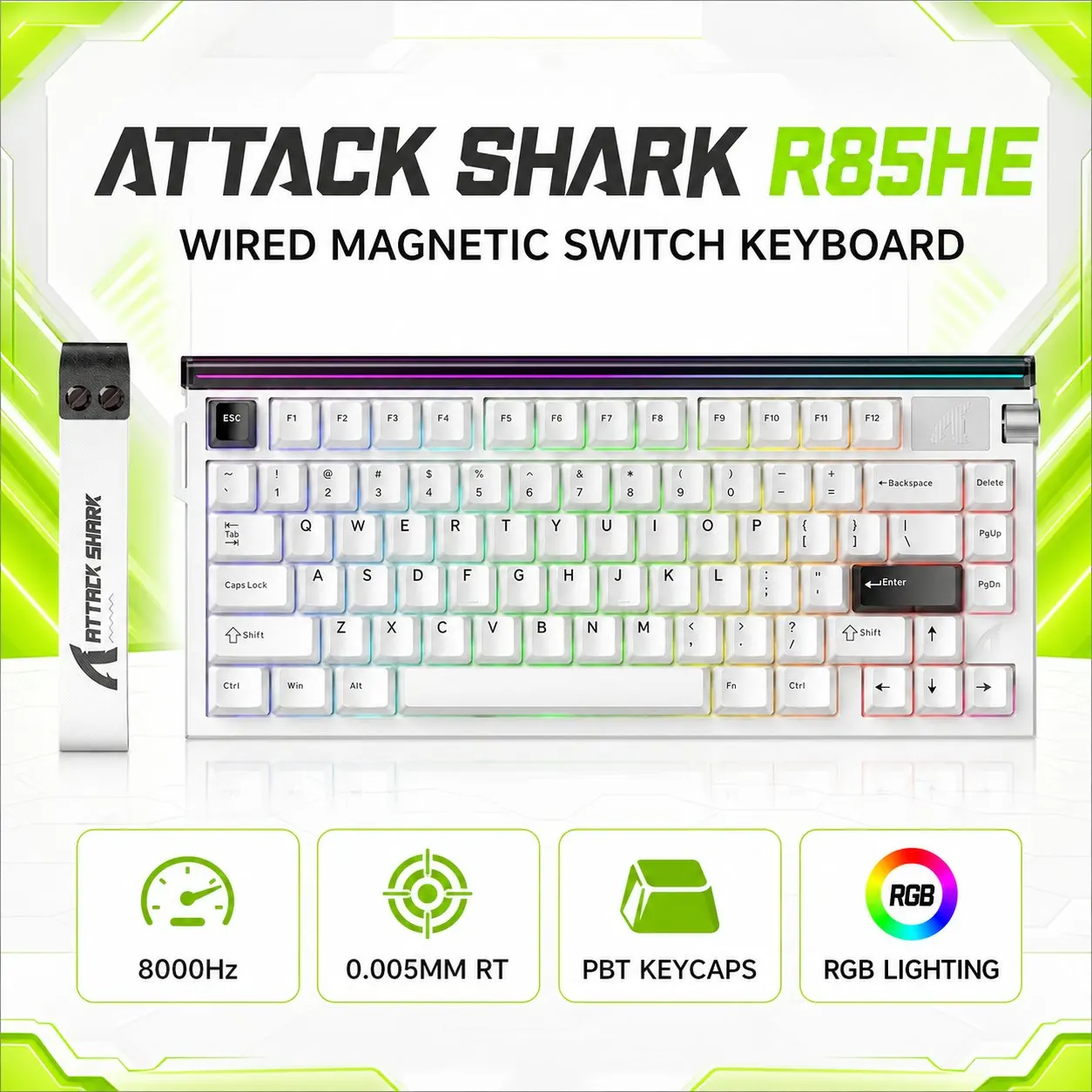ATTACK SHARK R85HE Magnetic Gaming Keyboard, PBT Keycaps, RGB Backlight, Wired 8000Hz Polling, 0.005mm RT, Web and PC Drivers