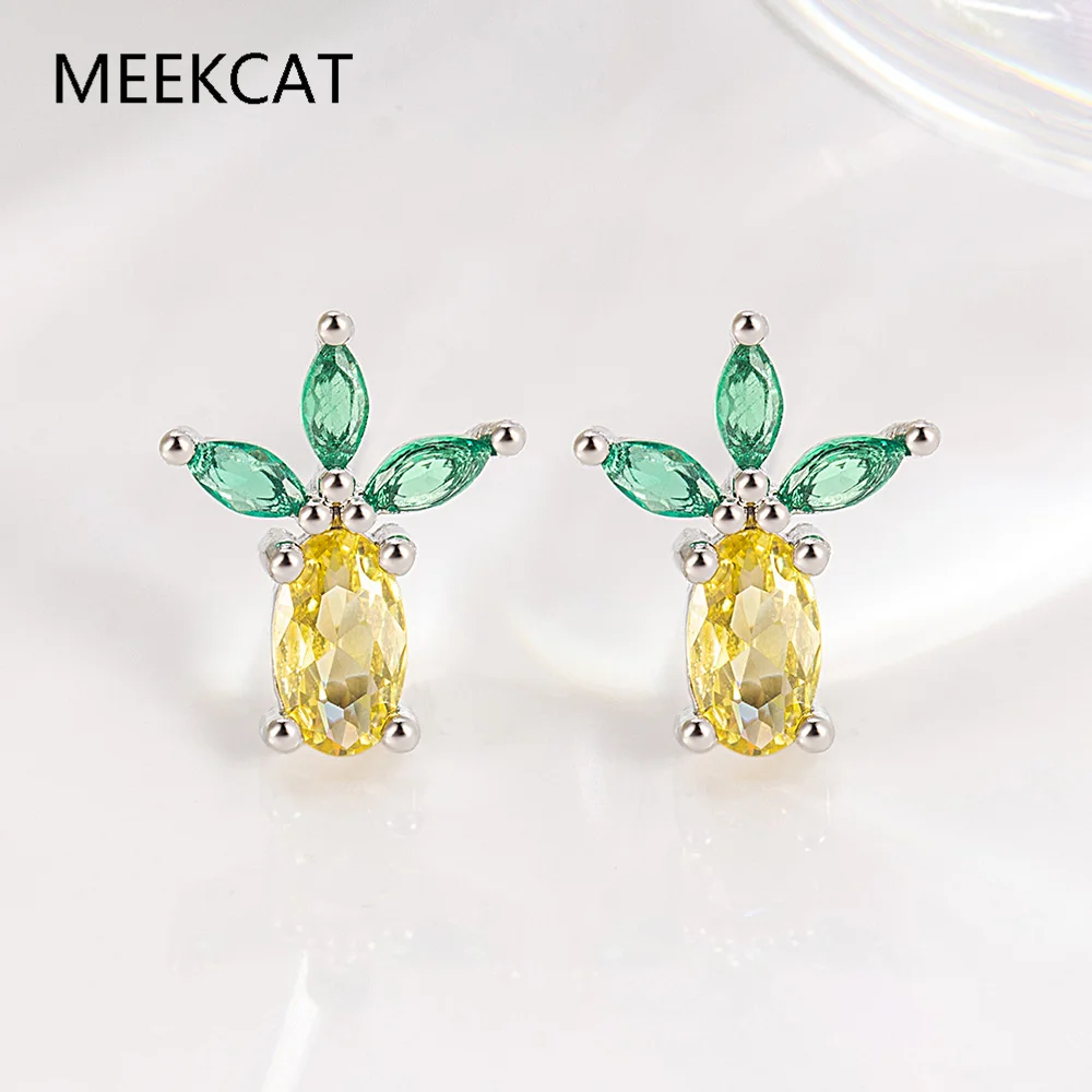 

Real 925 Sterling Silver Fruit Pineapple Zircon CZ Screw Stud Earring Oorbellen Gift for Daughter Girls Fine Jewelry Gift DF2006