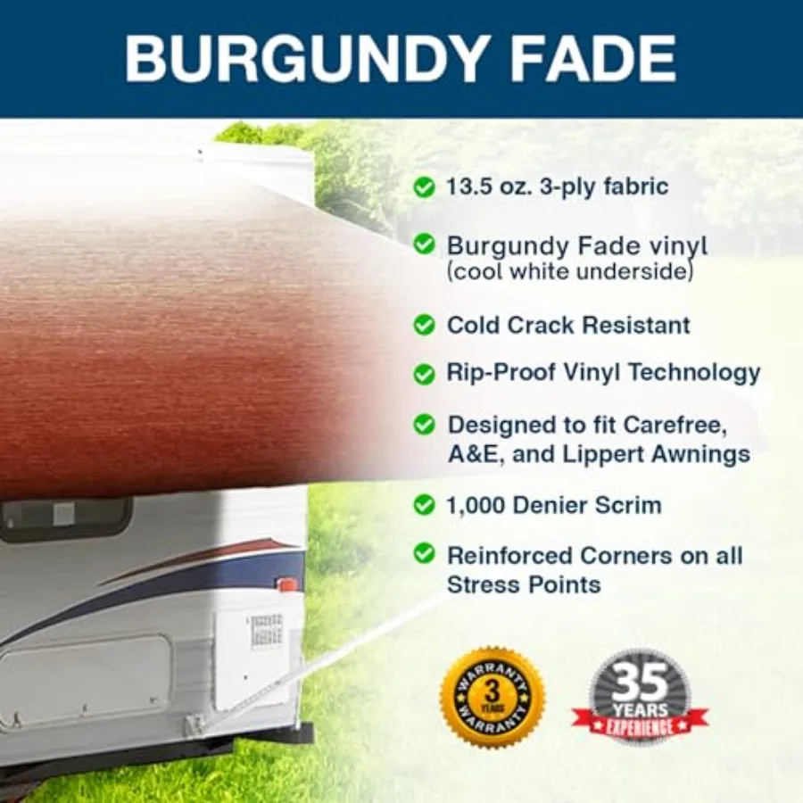 シェードプロ RV オーニング生地交換用 アウトドアレクリエーションやキャンプ用 耐久性のあるプレミアムグレードビニール 色褪せ防止 9フィート