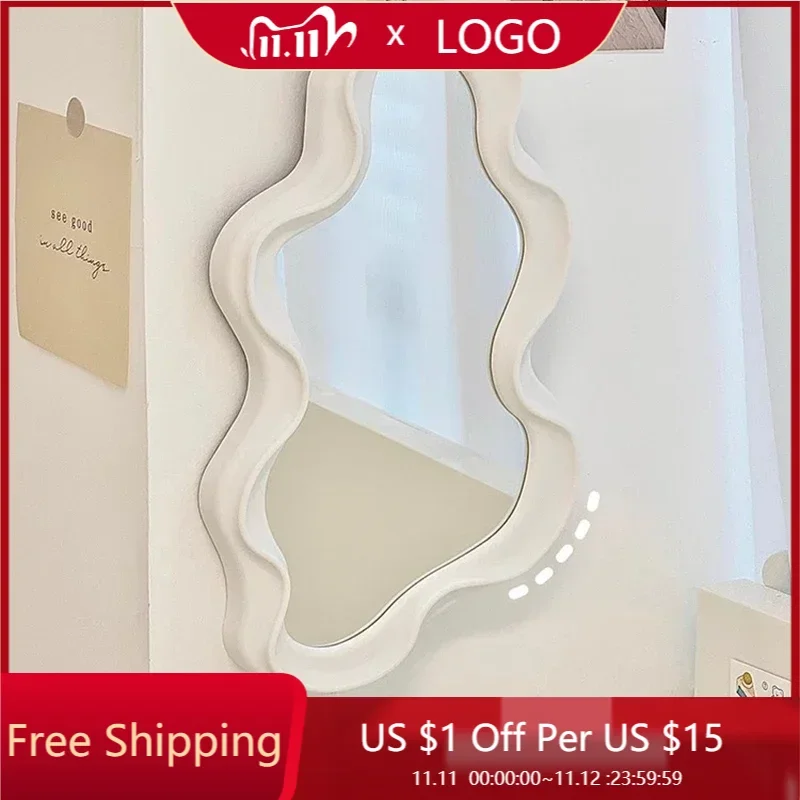 

Wavy Wall Mirror Items Girls Small Floor Funky Cloud White Cute Mirror Men Nordic Korean Plastic Espelhos Home Decorations