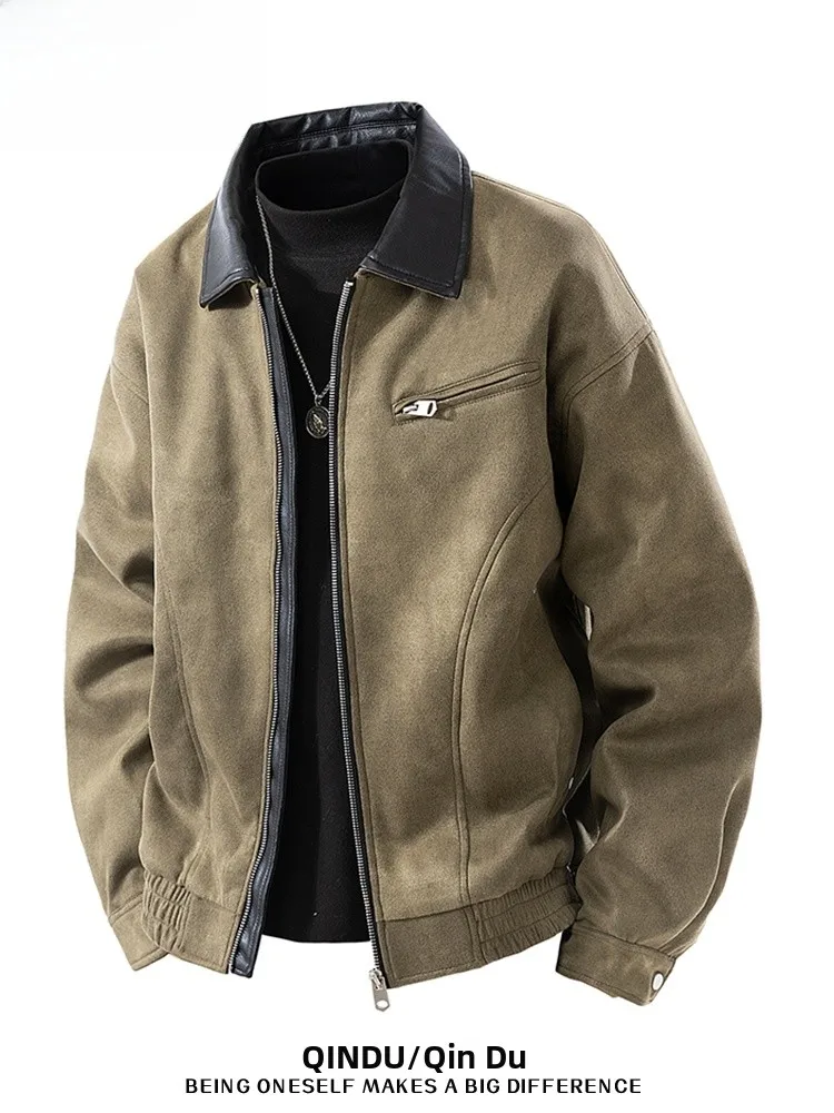 

Мужская замшевая куртка свободного кроя в стиле ретро в стиле ретро, весенне-осенняя повседневная верхняя одежда с принтом в стиле ретро, пальто