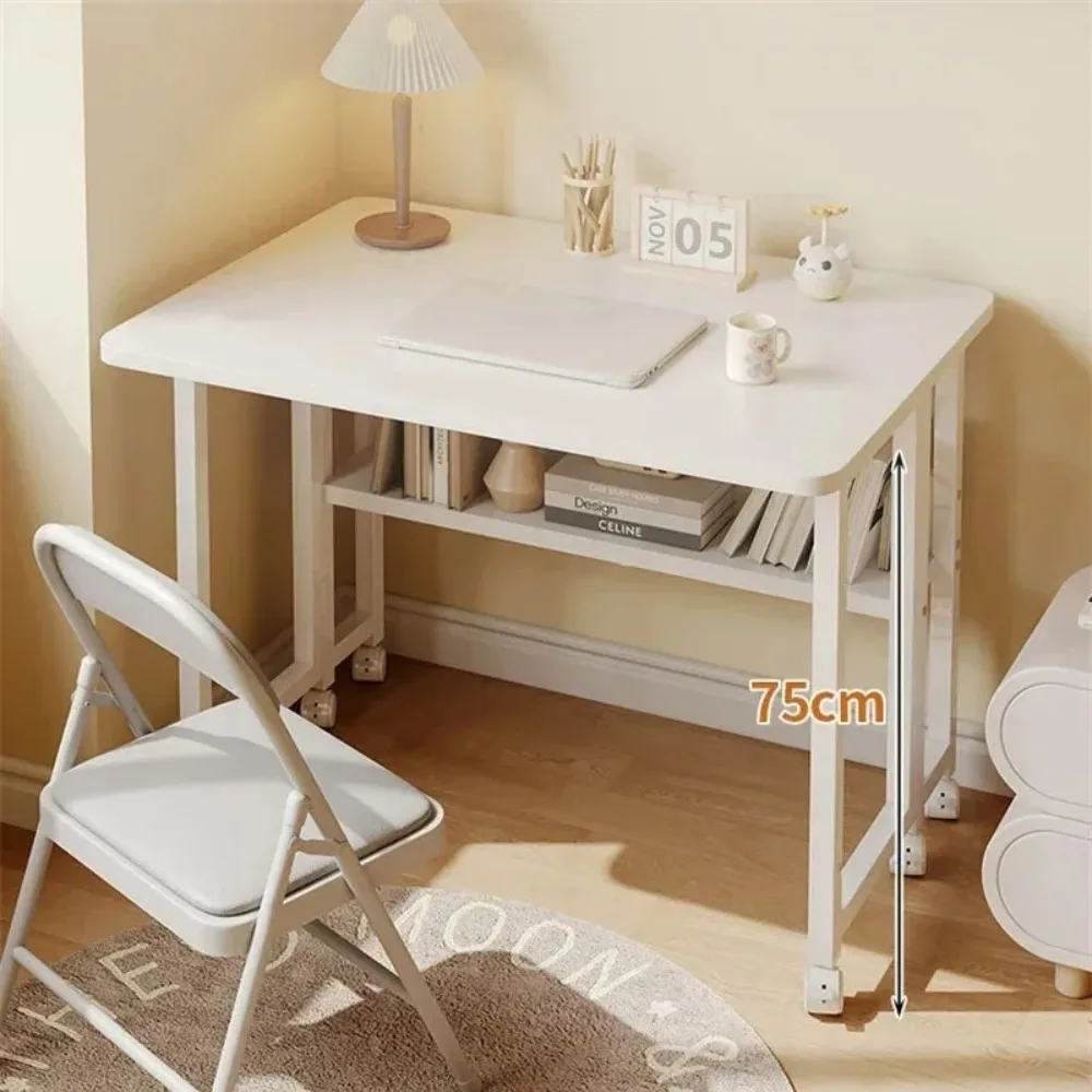 Folding Computer Desks Simple Minimalist Computer Desk Multifunctional Bedside Tables With Wheel Foldable Desk With Bookshelf