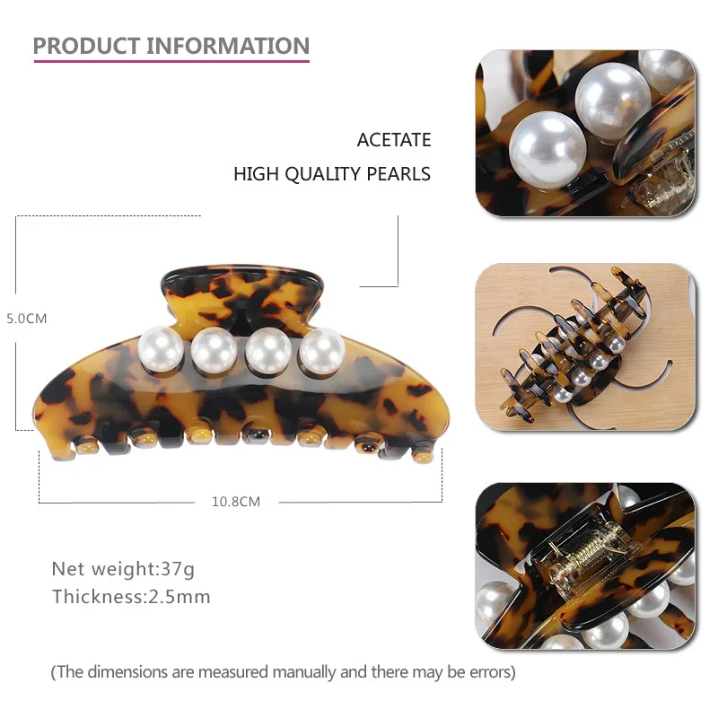 A Paris French Design Hair Claw Clip for Women Girls Pearl Handmade Hair Jewelry Ornament Accessory, Fine Acetate Tiara for Prom