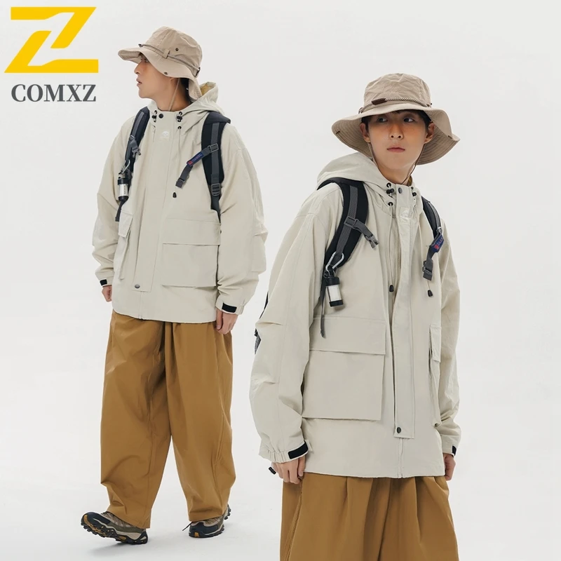 

Осенняя водонепроницаемая куртка 2024, мужская модная ретро рабочая ветровка с несколькими карманами и капюшоном, уличный костюм, свободное пальто в стиле хип-хоп