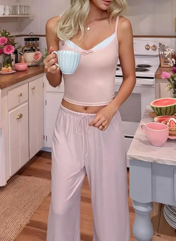 

Women's Fashion Two Piece Set 2025 Autumn/winter New Casual Sports Solid Color Tank Top and Wide Leg Pants Set Women's Wear