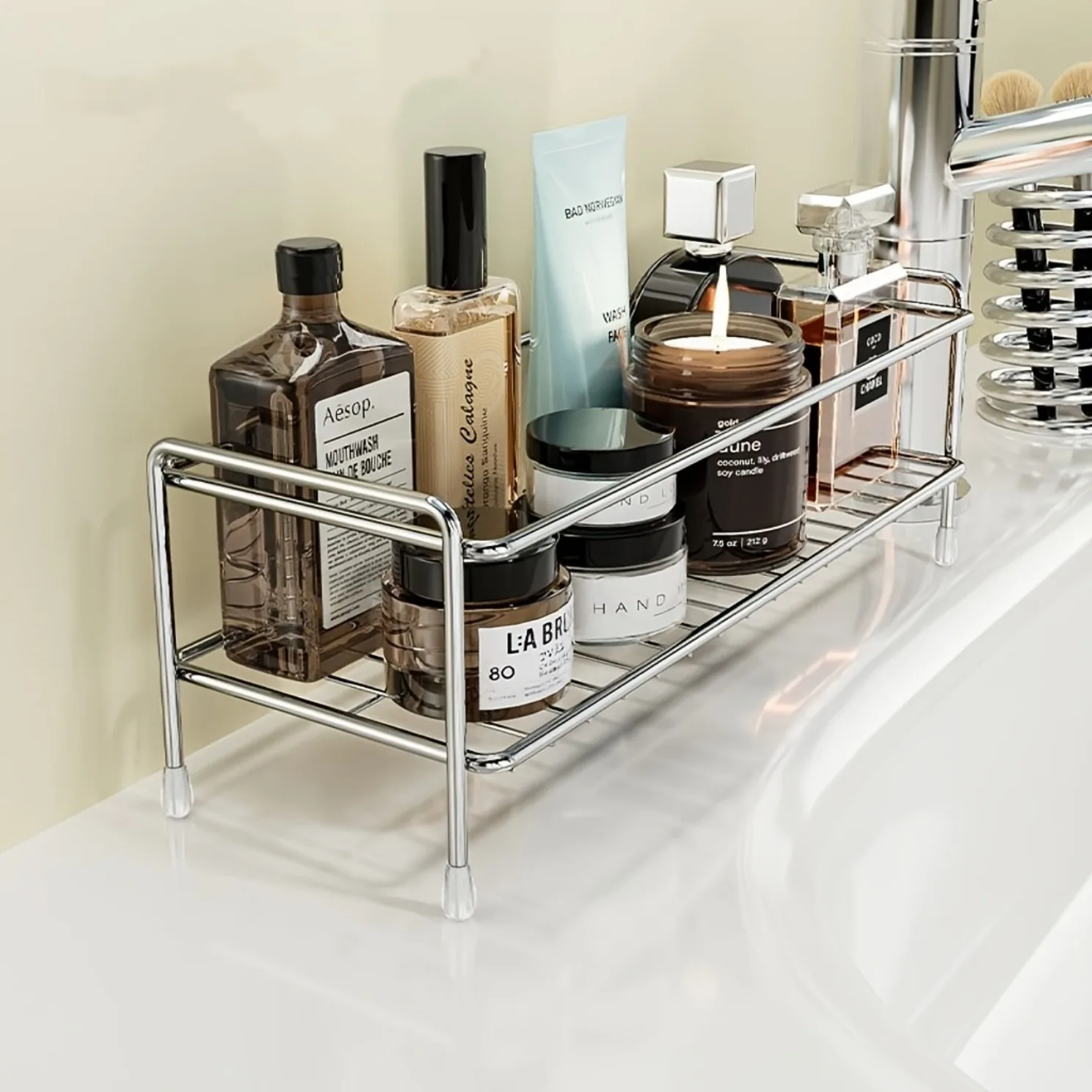 Multi‑Purpose Metal Desktop Countertop Storage Rack, Organizer Holder for Bathroom Kitchen Vanity Cosmetic Toiletry Items