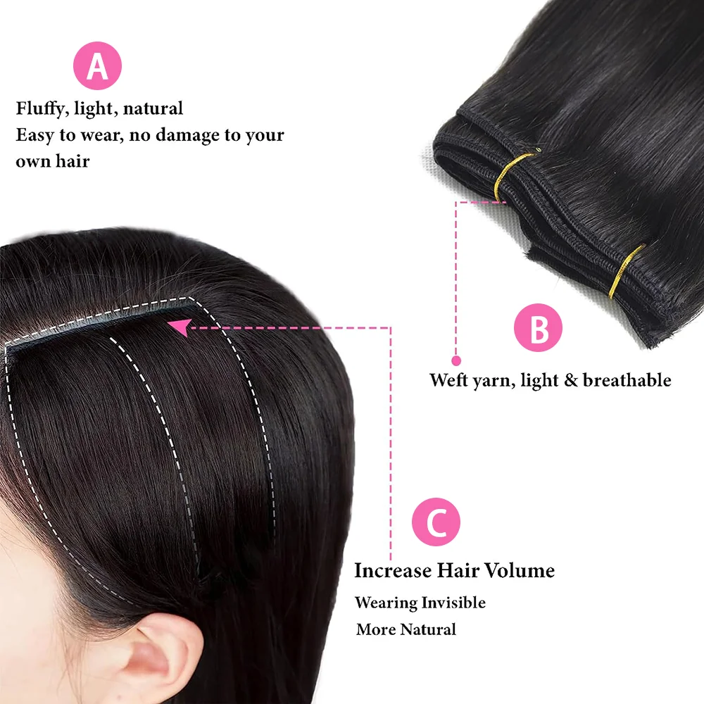 Grampo em extensões de cabelo cabelo humano brasileiro em linha reta sem costura 100% cabelo humano real natural preto clipe em extensões 16-26 Polegada