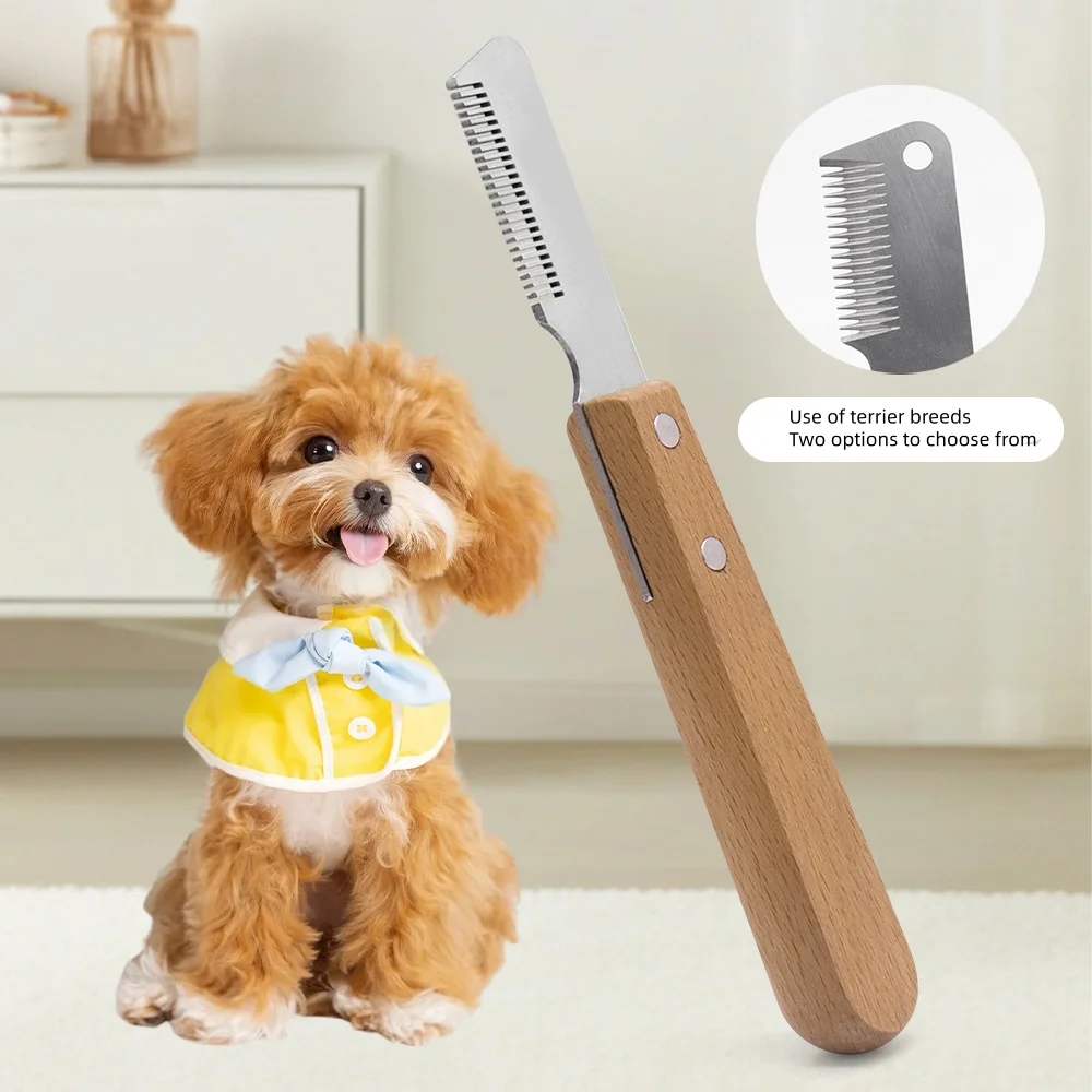 Professional Dog Grooming Comb Stainless Steel Wooden Handle Stripping Knife Pet Hair Remover Undercoat Rake For Small Dogs