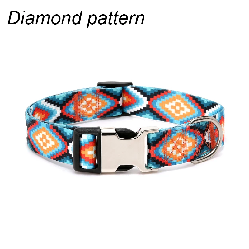 Personalised Forest Pattern Dog Collar Adjustable Nylon Pet Lead_voghion.com