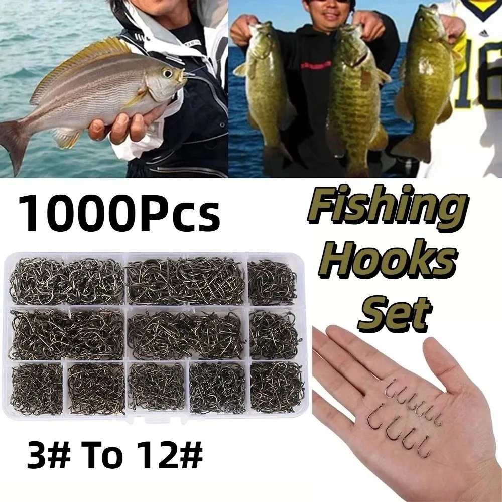 1000 pçs conjunto de ganchos de pesca de aço carbono tamanho 3-12 único gancho de pesca ganchos fixos ferramentas de pesca engrenagem de pesca ganchos de pesca farpados