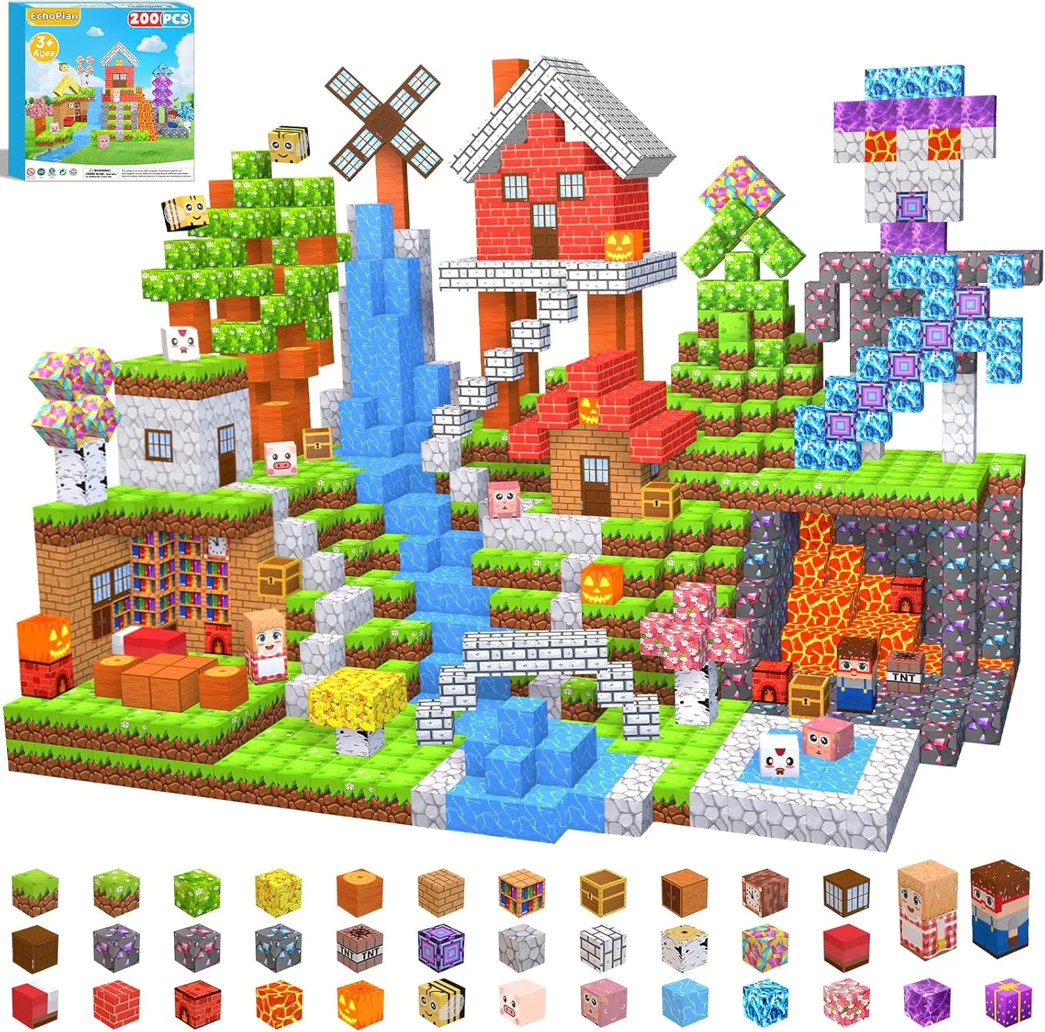 

200PCS Magnetic Building Blocks, STEM Educational Stacking Toy for Kids Ages 3-11, Large Size Birthday Gifts