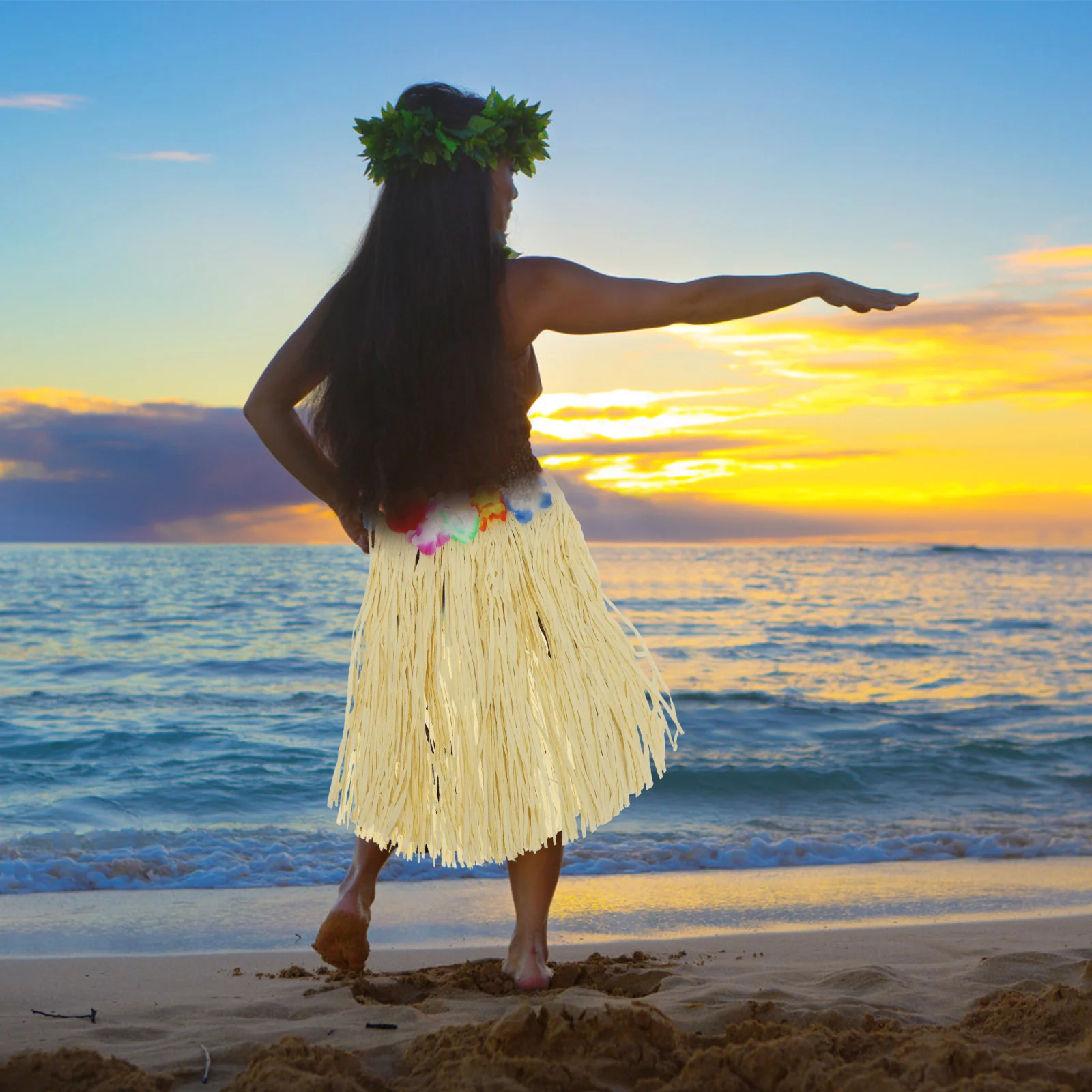 Hula Grass تنورة قسط الرافية هاواي ملابس رقص مرونة الخصر قابل للتعديل للبالغين مهرجان أداء الحفلات ديكور Luau