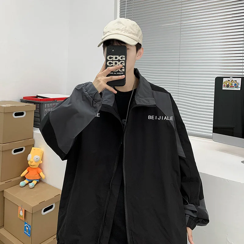 

Autumn tide collision color splicing stand-up collar jacket men's trend of versatile student sports outside the baseball suit