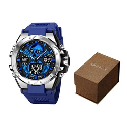 New STRYVE Watch for Men Fashion Skull Design Digital-Analog Dual Display Watches Calendar Week Multifunction Watches S8008