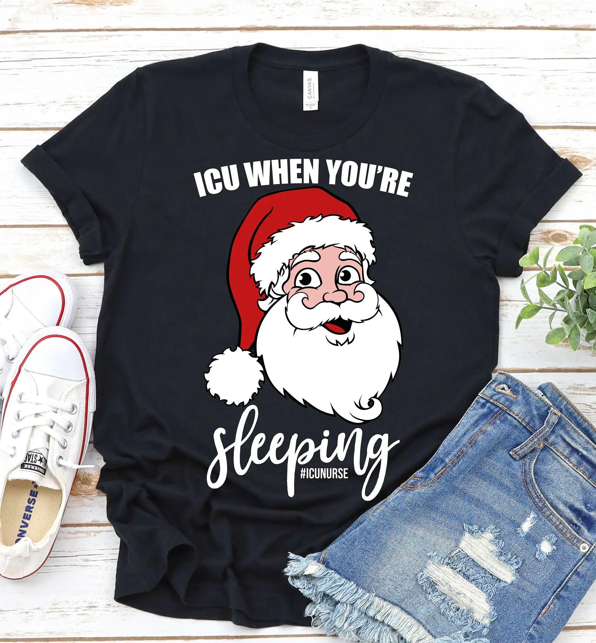 Icu When You'Re Sleeping Christmas T Shirt Intensive Care Unit Nurse Funny Hospital Holiday Party