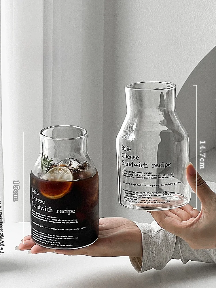 Большая стеклянная чашка для молока, кофе, сока, термостойкая, простая, с буквенным дизайном, домашняя чашка для воды, креативный буквенный элемент с принтом