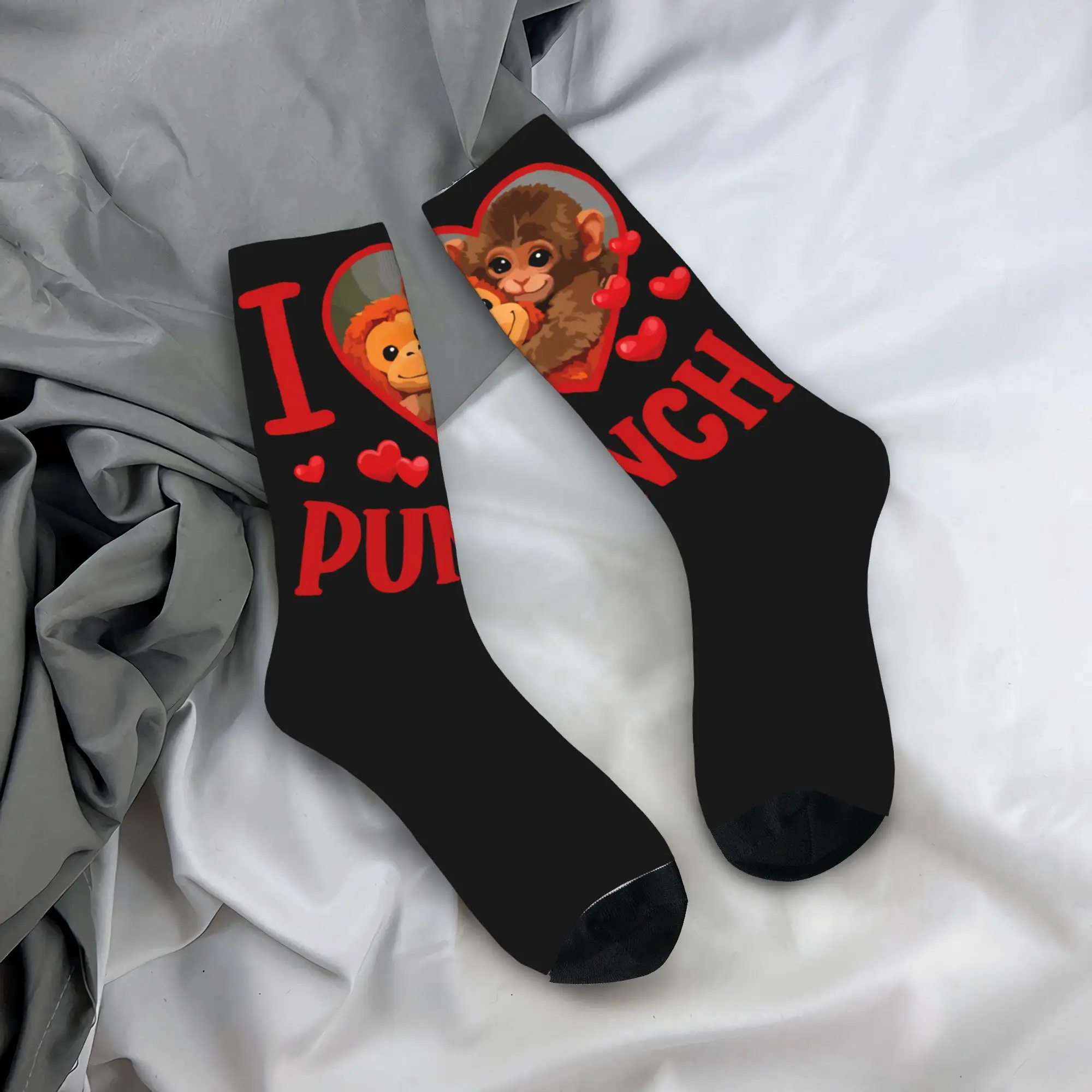 

Casual Men Women Crew Socks I Love Punch Cute Baby Monkey Valentine Gift Accessories Cozy Sweat Absorbing Dress Socks