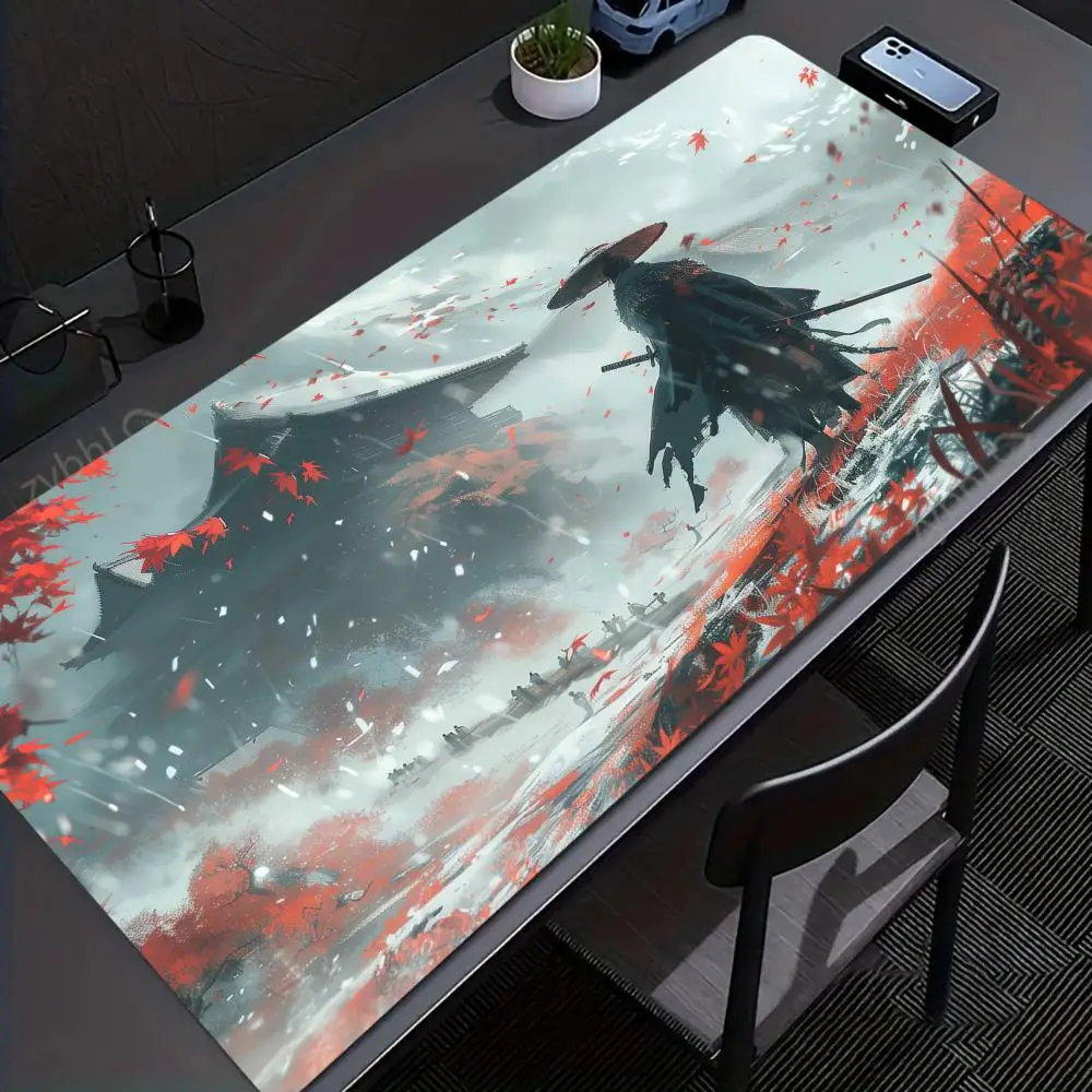 Samurai Warrior Gaming Mouse Pad, Large Non-Slip Rubber Desk Mat, Keyboard Pad for Gamer Office