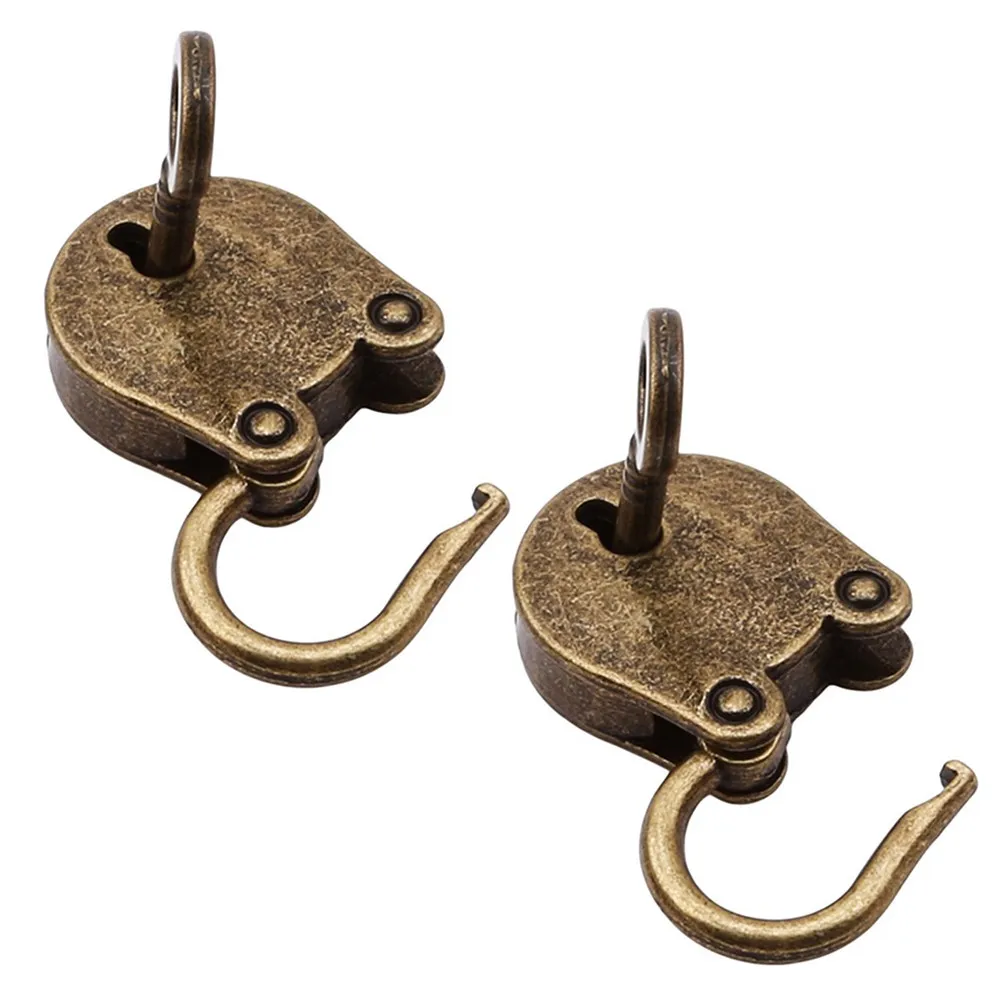 2Pcs Stylish Vintage Padlock Zinc Alloy Rustproof Smooth Surface Lock with Key for Jewelry Case Drawer Cabinet Small Box Latch