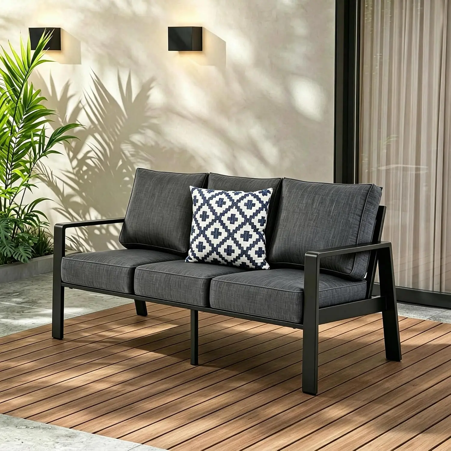 Outdoor Couch 3-Seat All-Weather Metal Outdoor Sofa, Oversized Patio Couch, Aluminum Patio Sofa with 5