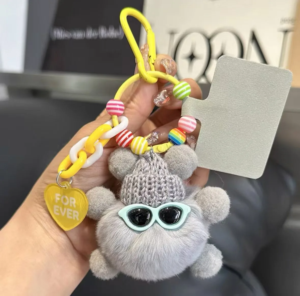 Delicate Cute Real Otter Rabbit Fur Small Black Ball Car Keychain Pendant Women's Plush Fashionable Bag Accessory Gift view 5