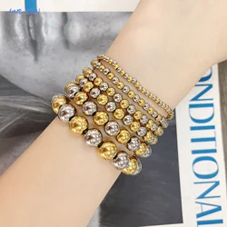 MHS.SUN 6pcs/Set New Beaded Bracelets Stainless Steel Gold Silver Color 3/4/5/6/8/10mm Ball Beads Bracelet For Women Men Jewelry